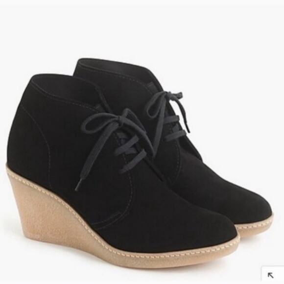 J Crew MacAlister Suede Wedge Ankle Boot Lace Up Black size 8 - Picture 1 of 11